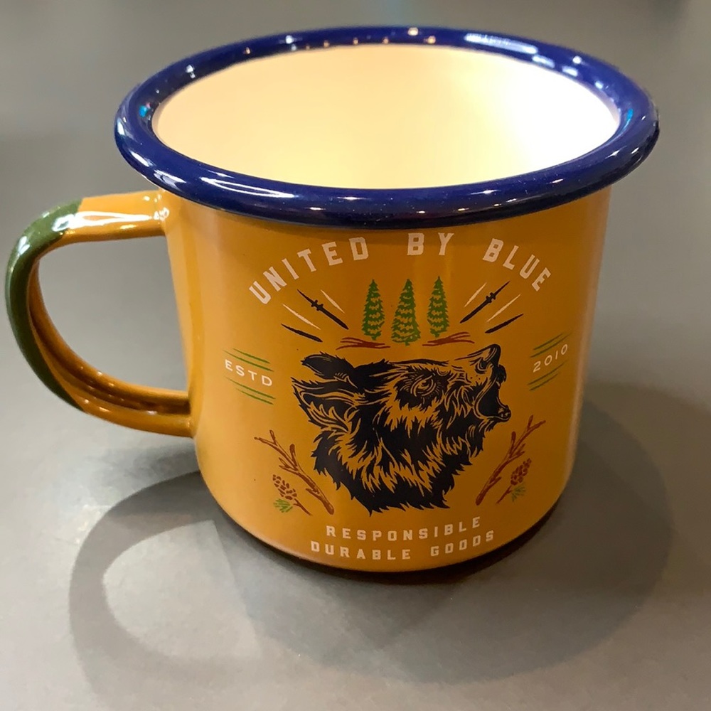UNITED BY BLUE, 12oz Enamel Mug, Grizzly 12oz Enamel Mug, Canyon Orange, NEW